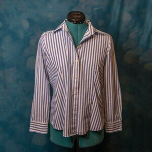 Foxcroft Blue & White Striped Button-Down Shirt – Wrinkle Free – Size 10